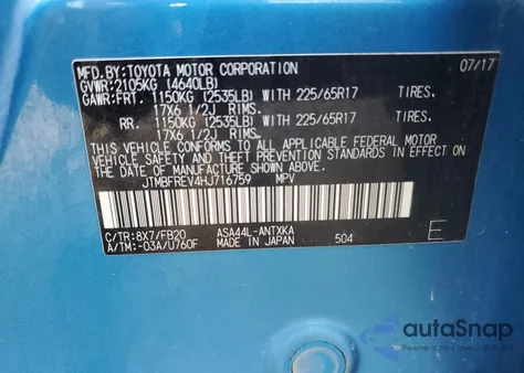 2017 Toyota Rav4 Le z USA, uszkodzony, nr VIN JTMBFREV4HJ716759